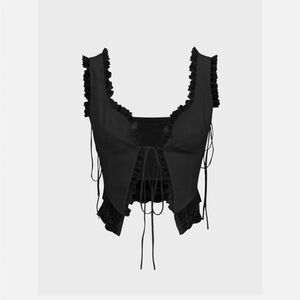 White Ruffled Lace-Up Top
